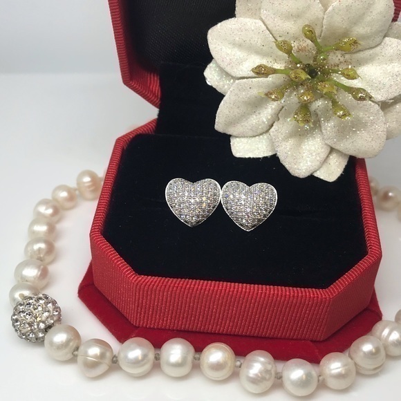 @danglina Jewelry - Lab created micro pave heart diamond earrings